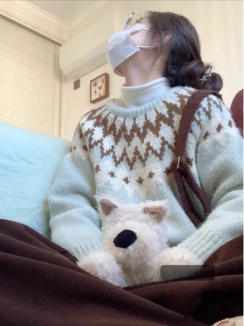 

Свободный вязаный круглый свитер Ne, женский осенне-зимний новый свитер Camere Lazy Faion High Sensation