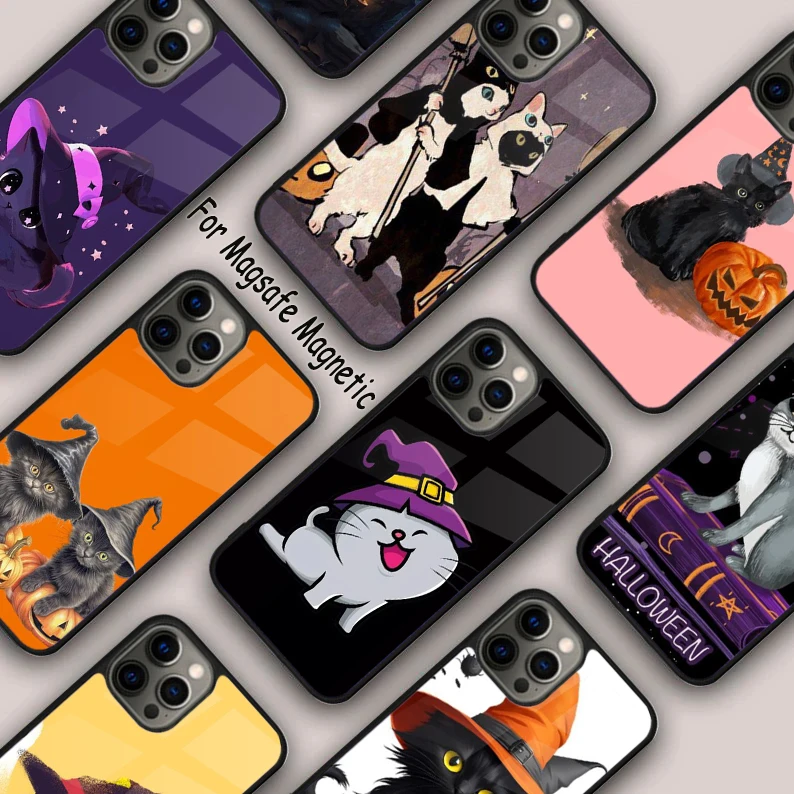 

Halloween Cat Cute Witches Hat Magnetic Phone Case For APPLE iPhone 17 Air 16 14 13 12 Pro Max 15 Plus Wireless MagSafe Cover
