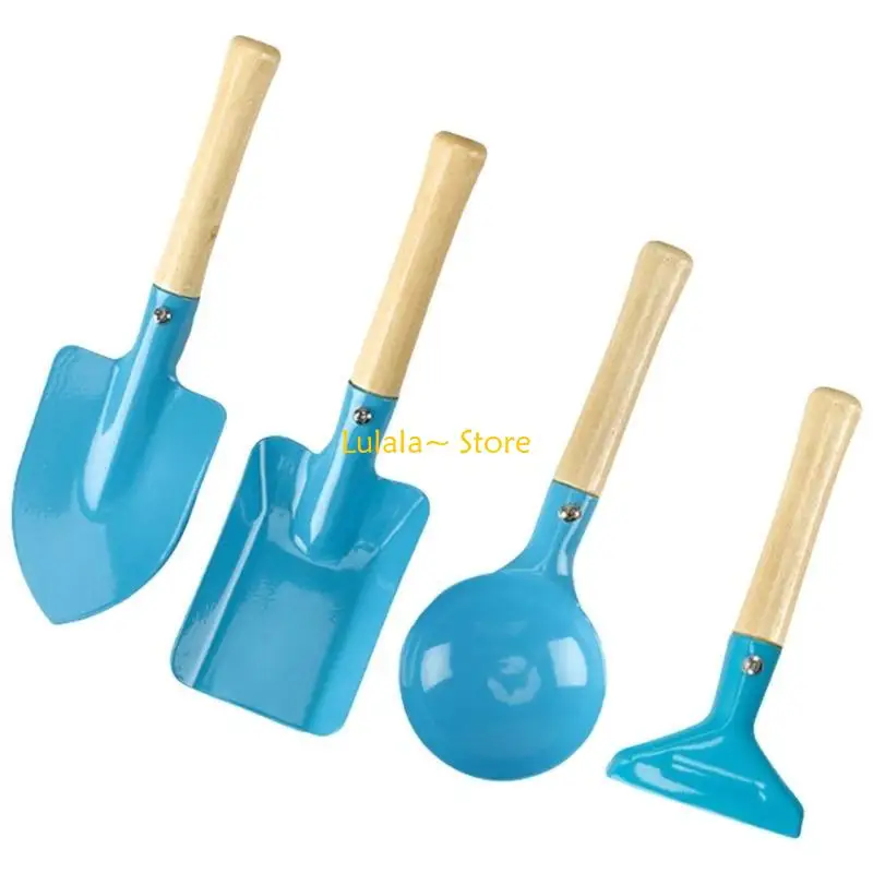 Y4QA Set pala a mano da 4 pezzi per attività in spiaggia e in giardino per bambini con manico in legno facile da impugnare da