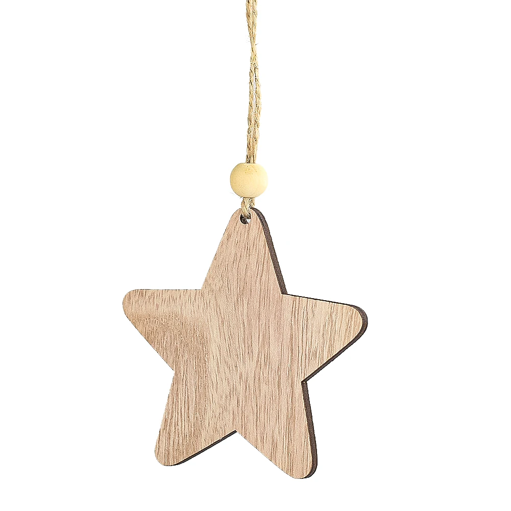 Wooden Christmas Pendant Love Five-Pointed Star 3D Carving Artware for Home Decoration Gift Holiday Party Tree Hanging Ornament