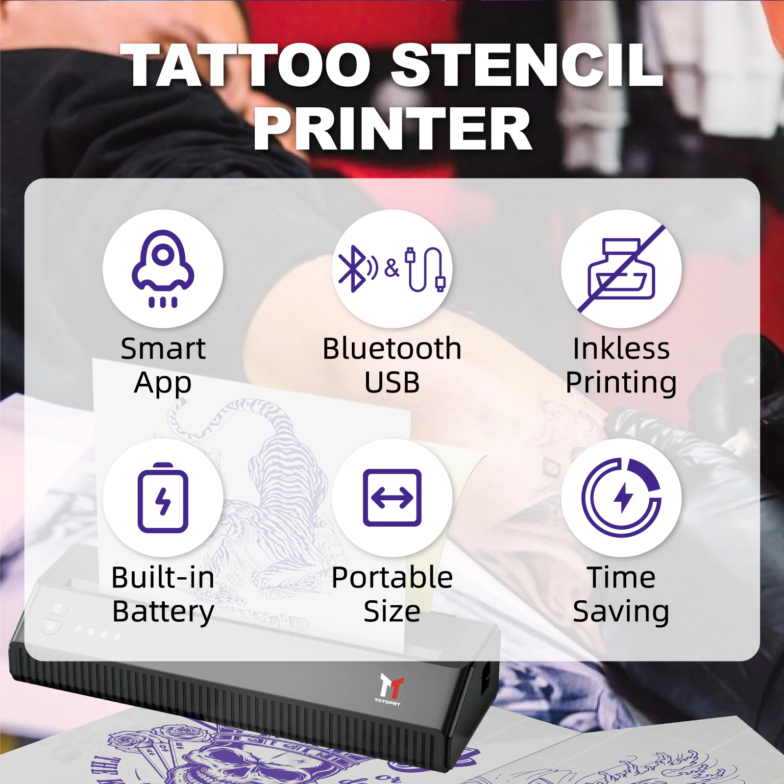 Imagem -05 - Mht-tatoprt Bluetooth Tattoo Printer Mini Professional Tattoo Printer Machine Factory Stencil Printer Tattoo Paper 100 Pcs a4