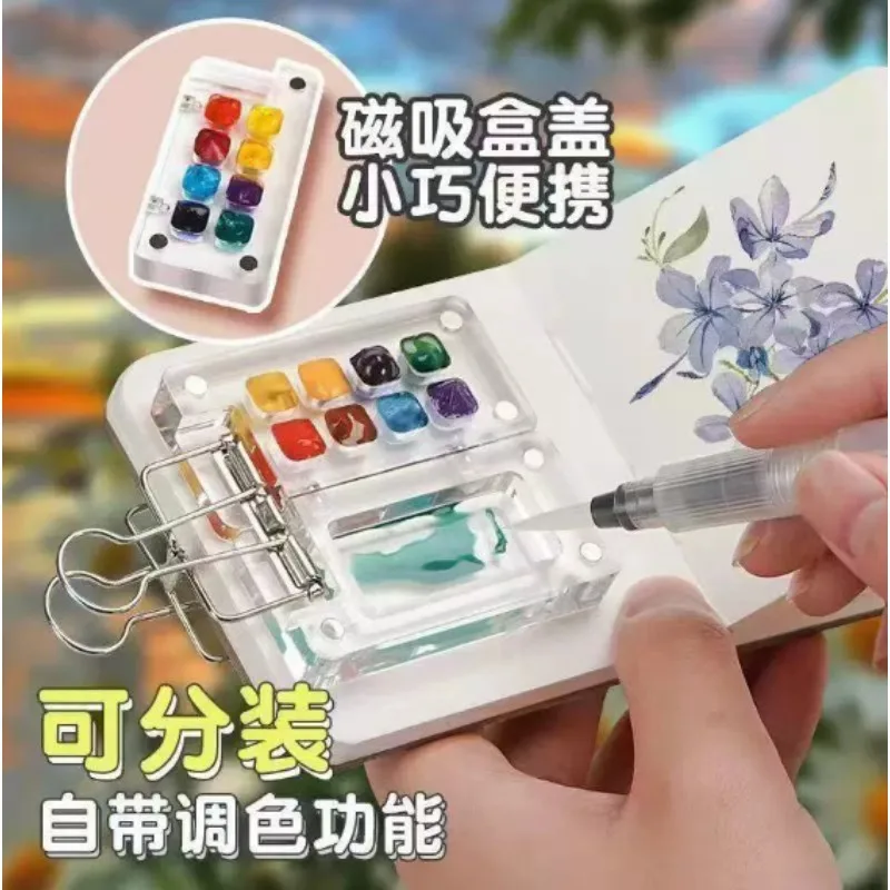 Mini Travel Watercolor Paint Box Set, Transparent Acrylic Paint Packaging Box, Color Palette, Portable Travel Student
