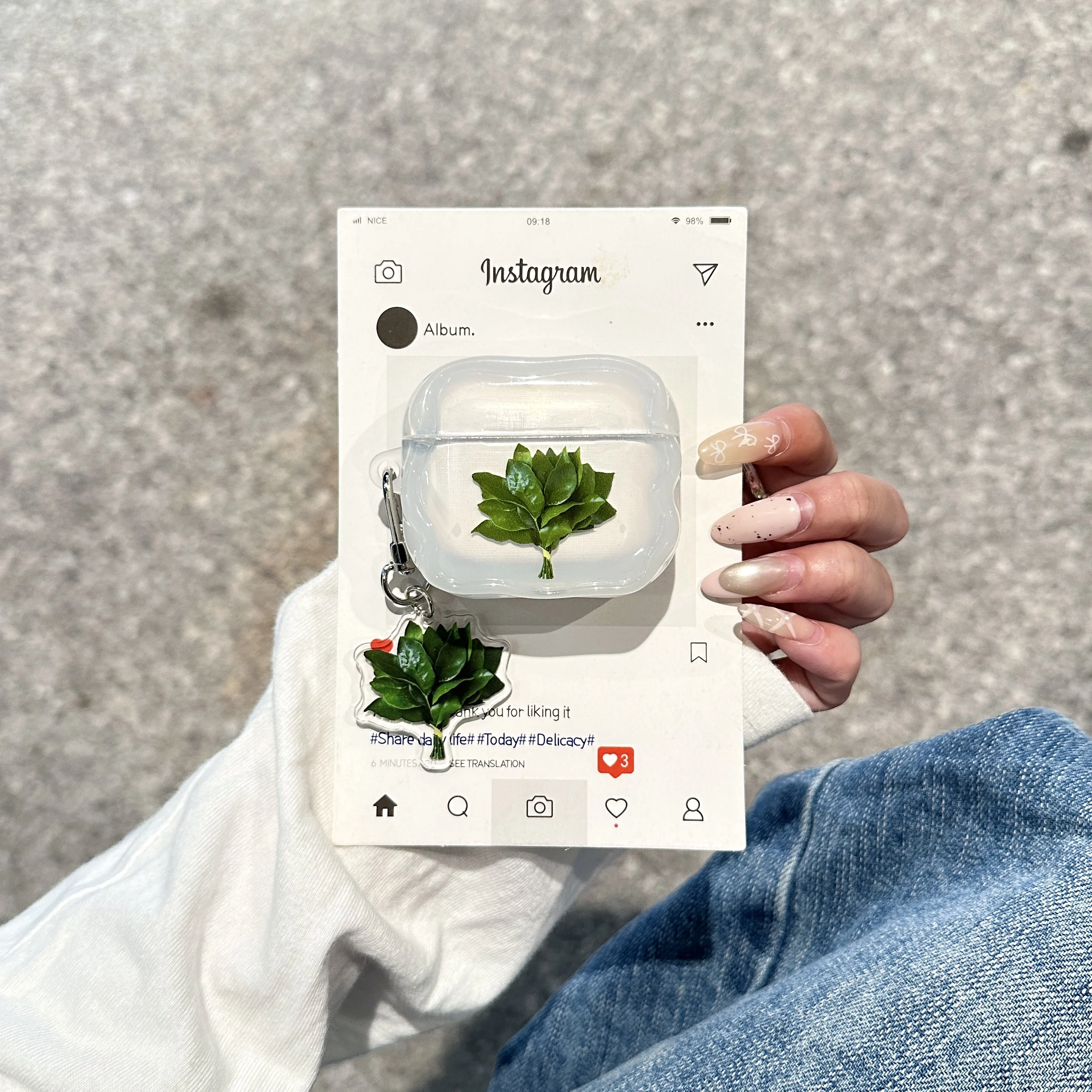 

For Apple AirPods Pro3 AirPods 4 3 2 1 Pro 2 Case Ins Cute Korean Green leaves Headphone Protective Cover with Pendant