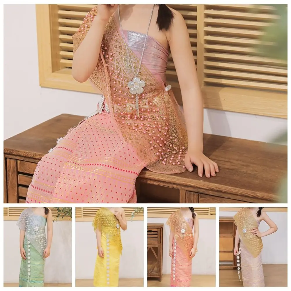 Thailand Style Dai Festival Costume Long Skirt Ethnic Thai Traditional Costume Waist Chain Necklace Thailand Suit Top Skirt