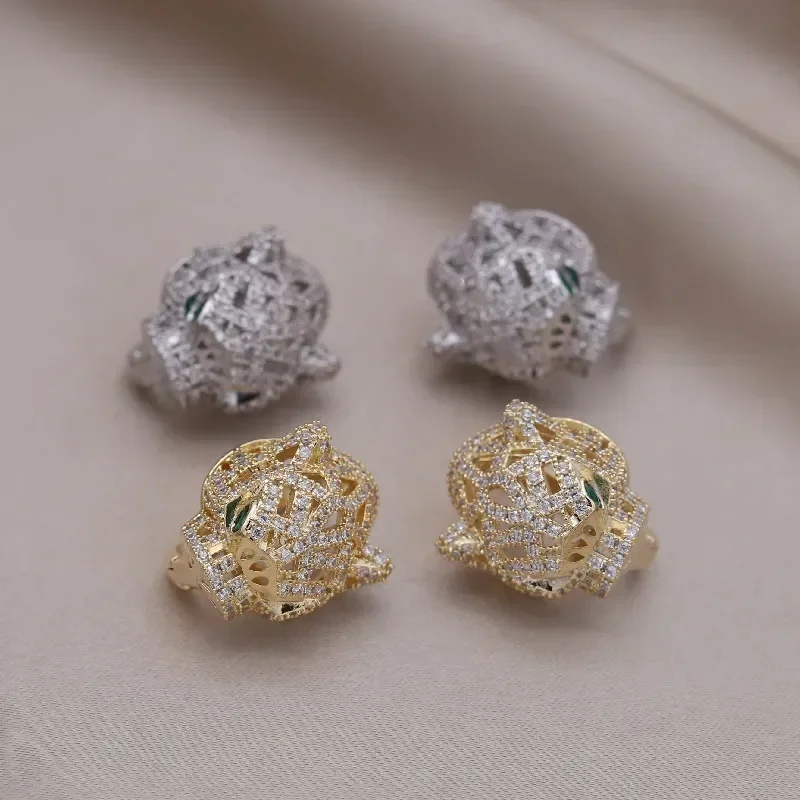 Korea New Design Fashion Jewelry  Gold plated Exquisite Luxury Zircon Leopard Earrings Elegant Women Party Shiny Accessories