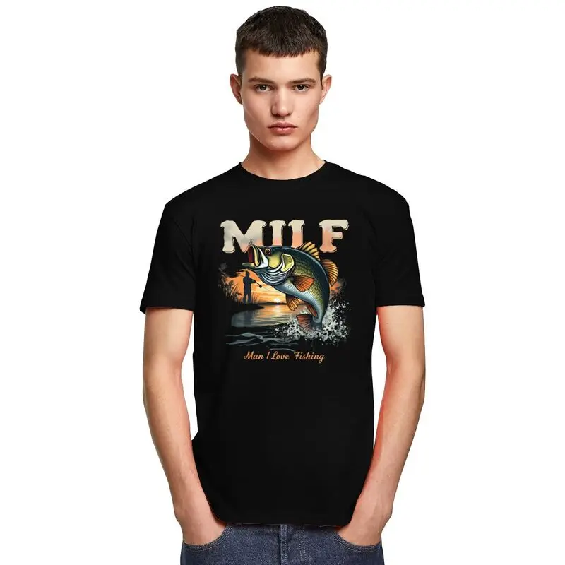 Camiseta de algodón de manga corta para hombre MILF Man I Love Fishing Fish, camisetas divertidas de ocio con citas de pescador, ropa holgada