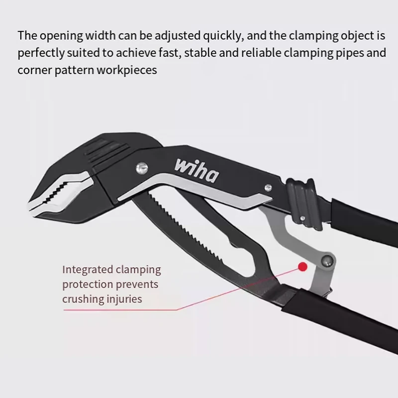 Wiha 45845 Adjustable Water Pump Pliers with Comfort Grips 10 Inches Ratcheting Push Button Adjustment Mechanism