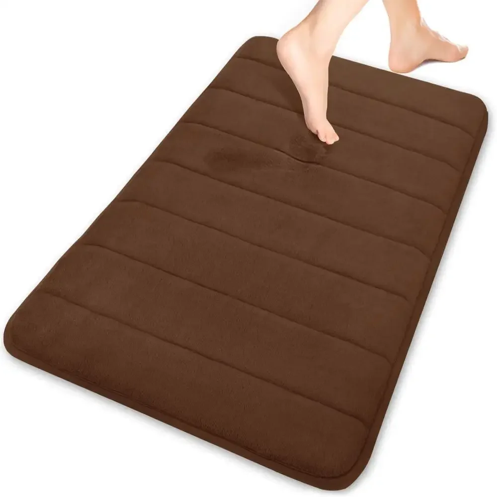 

Luxurious Memory Foam Bath Rug Non-Slip Brown 31.5"x19.8" Soft Water Absorption Massage Technology Home Spa Feel Unique Texture