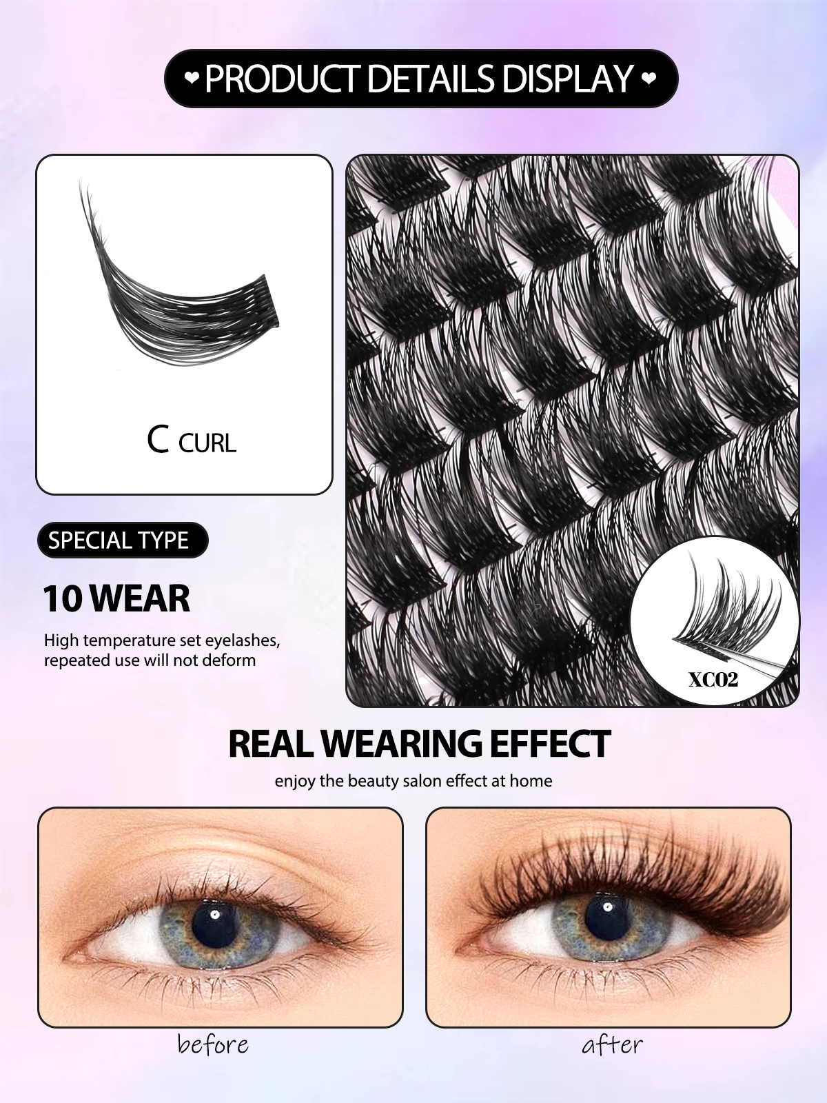 GROINNEYA DIY Wimpers Kit 10-16mm Volume Lash Clusters Kit Gemengde Lade Piekerige Individuele Wimpers met Lash Bond Wimper Extensions