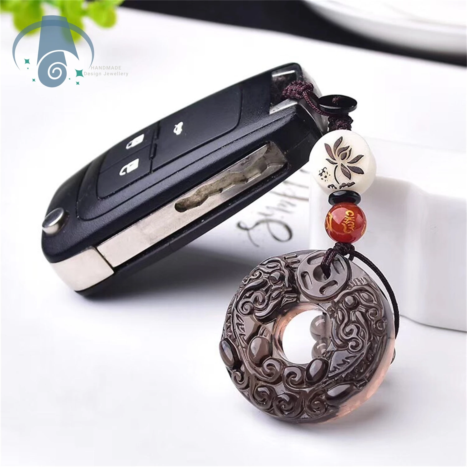 Ice Seed Double Pixiu Obsidian Safe Buckle Phone Chain Bodhi Safe Lotus Keychain Women's Bag Pendant U Disk Men's Couple Jewelry