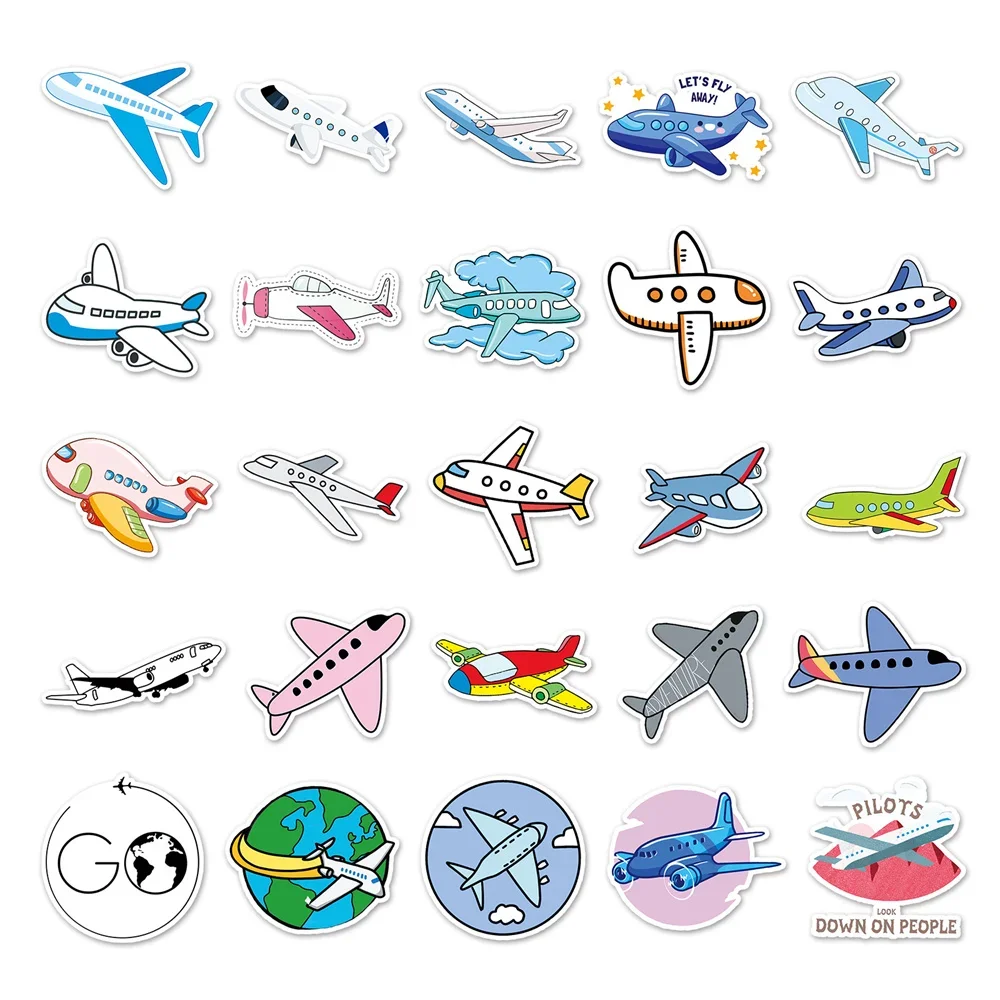 50PCS Cartoon Airplane Cute Kids Sticker for Toys Luggage Laptop IPad Gift Skateboard Cup Waterproof Sticker