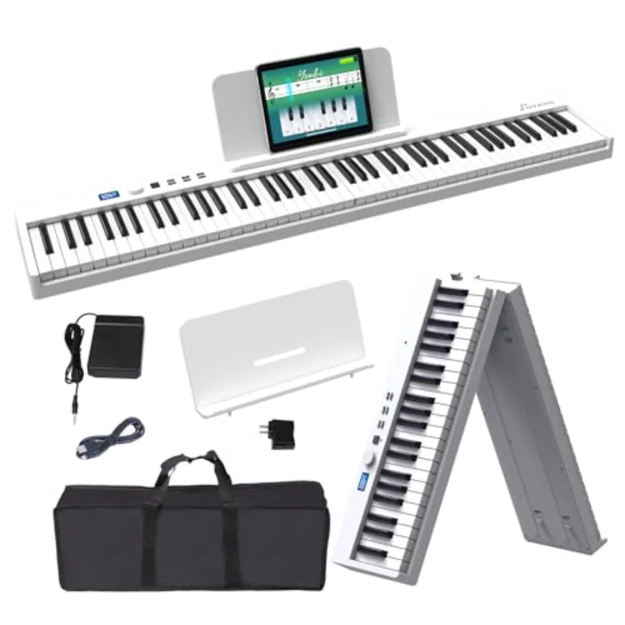 

Folding Piano Keyboard 88 Key Portable Piano with Semi-Weighted Keys Foldable Design Bluetooth/MIDI Pedal and Speakers Ideal fo