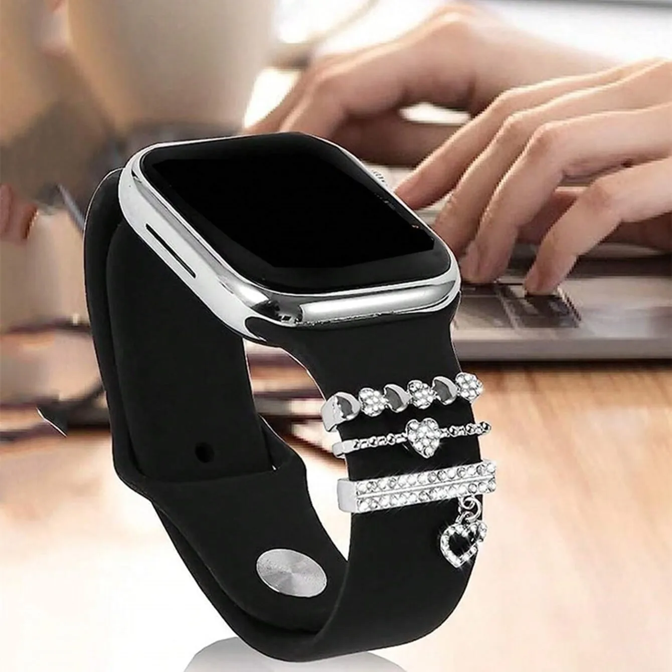 1 Set Love Crystal Alloy Watch Band Ornament Decoration Ring For Watch Accessories 38mm, 40mm, 41mm, 42mm, 44mm, 45mm, Wear It image 2
