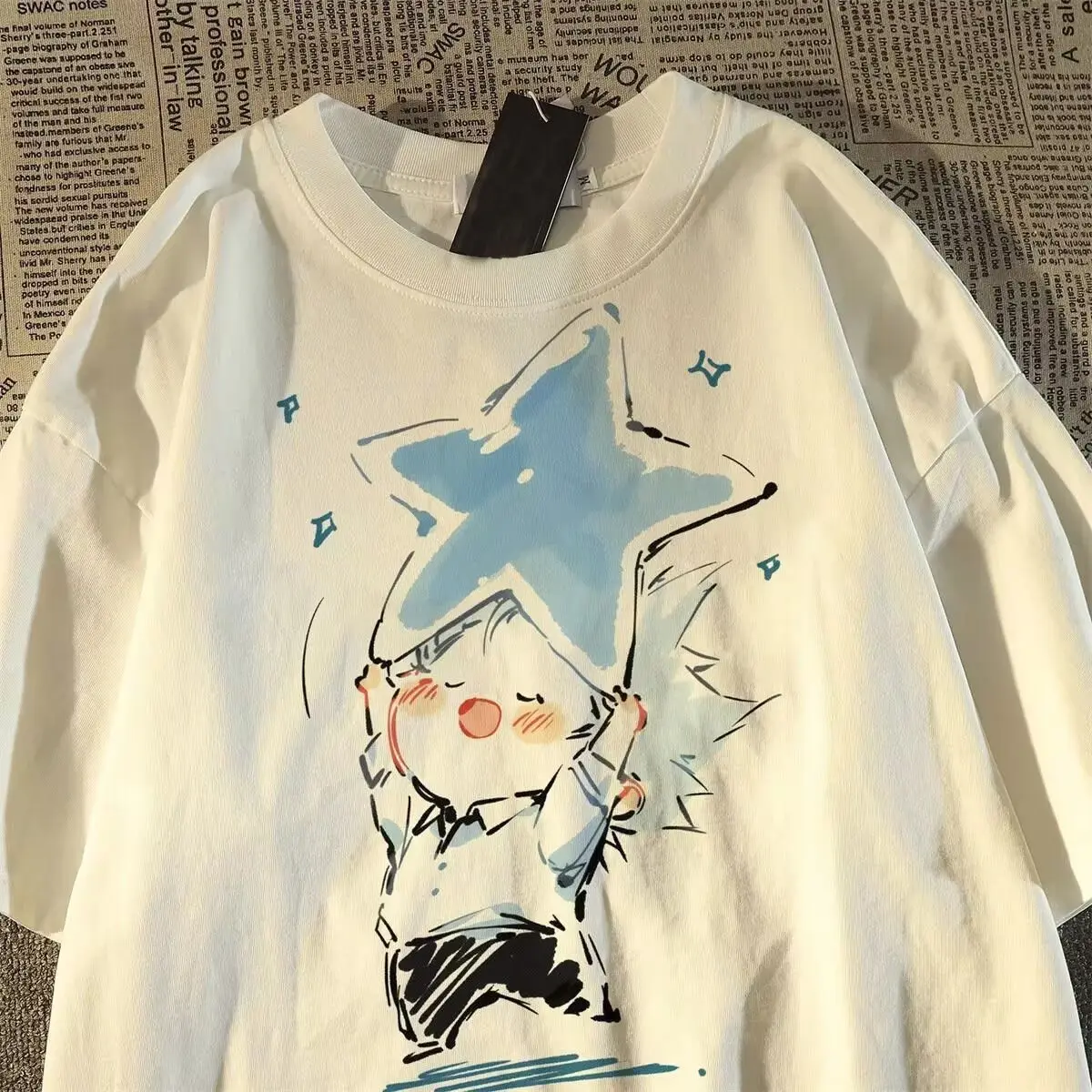

Funny Loose TShirt Women Cartoon Girl Printed Y2k Top Short-sleeved T-shirt Men Round Neck Casual Oversized T Shirt