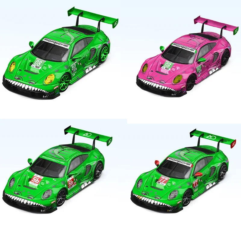 

STAR RACE 1: 64 Porsche 911 GT3 Green Dinosaur Pink Tyrannosaurus Alloy Car Model Collection Display Item