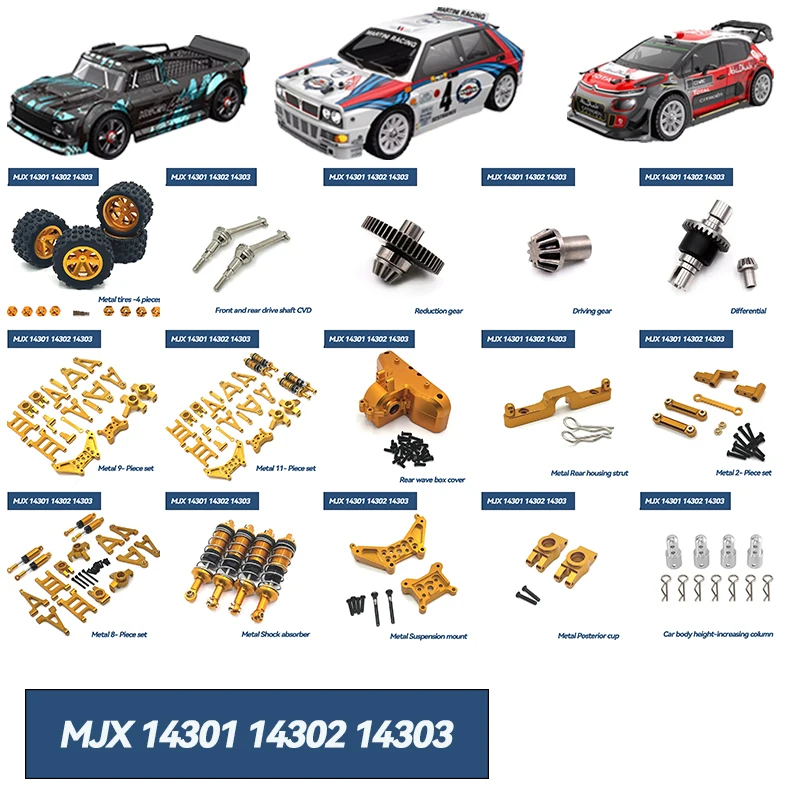 MJX Hyper Go 14301 14302 14303 Copo de direção de metal atualizado Suspensão dianteira e traseira de metal, cubos de roda, rolamento,