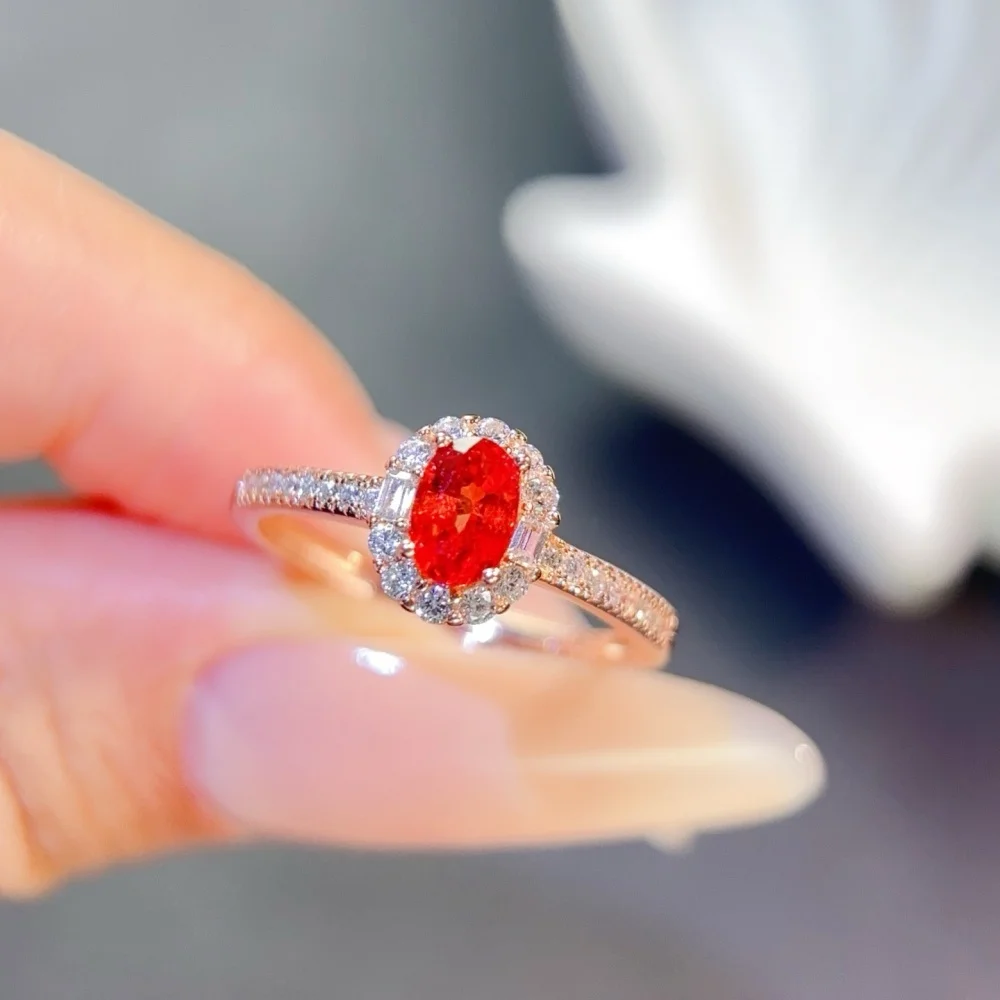 S925 4×6mm Sterling Silver Natural Ruby Gemstone Ring for Women Fashion Healing Jewelry Stylish Accessory Sweet Gift