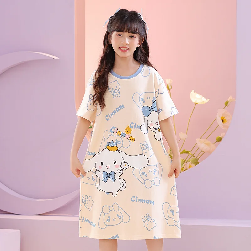 2024 Summer New Girl's Dress Princess Dress Kuromi Cute Home Fury Cartoon Pattern Cute Breathable Cotton Children's Wear