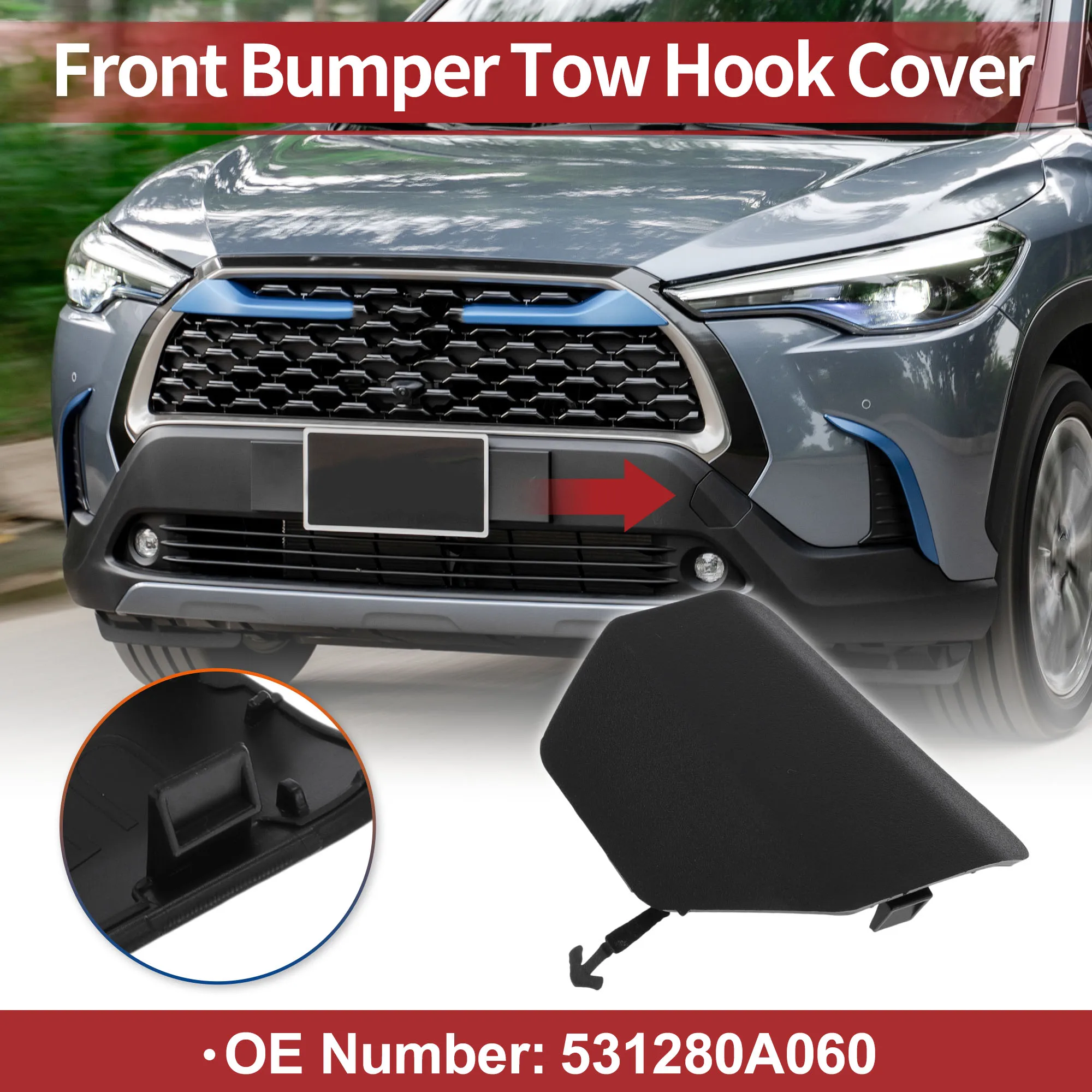 

X Autohaux Front Car Tow Hook Cover Cap for Toyota Corolla Cross No.531280A060 Black 1 Pc