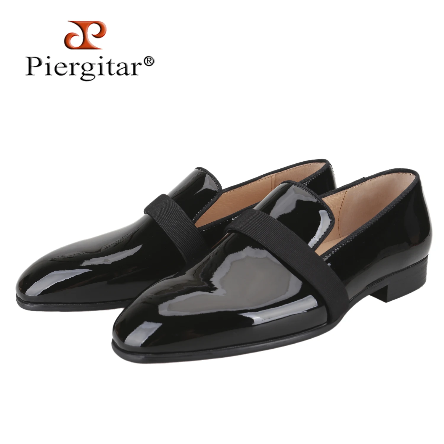 

Piergitar/черные мужские лоферы из лакированной кожи в классическом стиле с лентой ручной работы для праздничной одежды, роскошные брендовые туфли без шнуровки на красной подошве