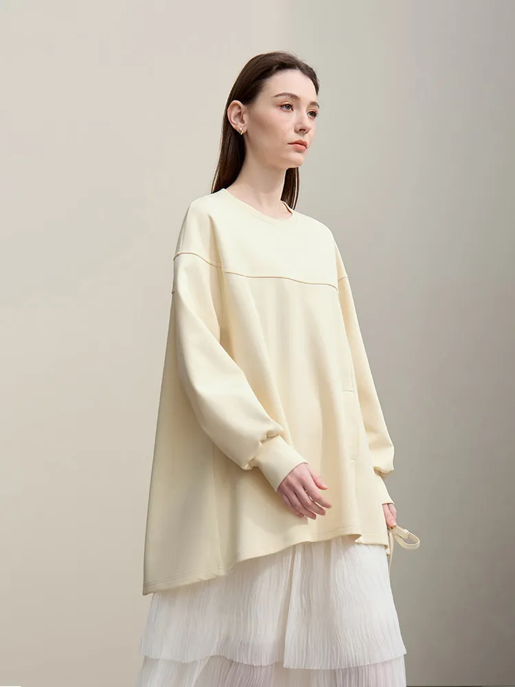 Amii Women's Sweatshirt 2026 Spring New Casual Round Neck Long Sleeves Cotton Top Oversized Elastic Knitted Pullover 12651019