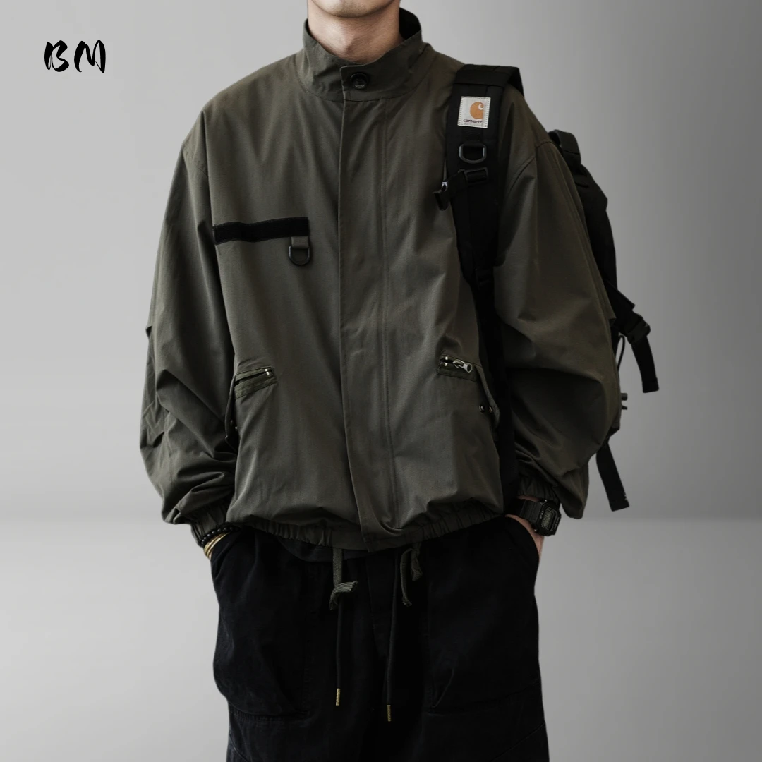 

Мужская корейская винтажная куртка-карго с воротником-стойкой, короткая весенне-осенняя однотонная повседневная уличная уличная одежда, пальто в стиле Харадзюку, мужские топы