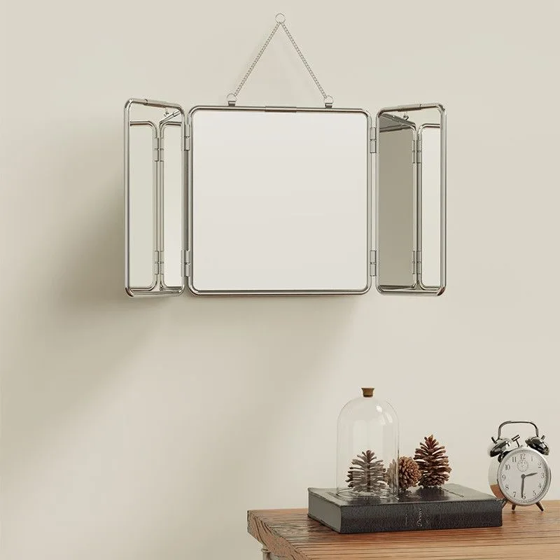 인스 스타일 사각형 삼단 접이식 벽걸이 거울 금속 스테인리스 스틸 욕실 화장대 거울 모던 미니멀리스트 홈 데코레이션