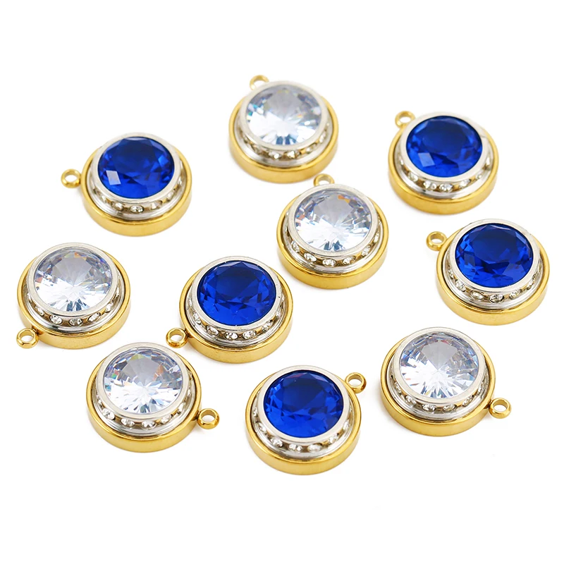 

3pcs Stainless Steel Blue White Zircon Round Charms Screw Detachable Pendant for DIY Necklace Earring Jewelry Making Accessories