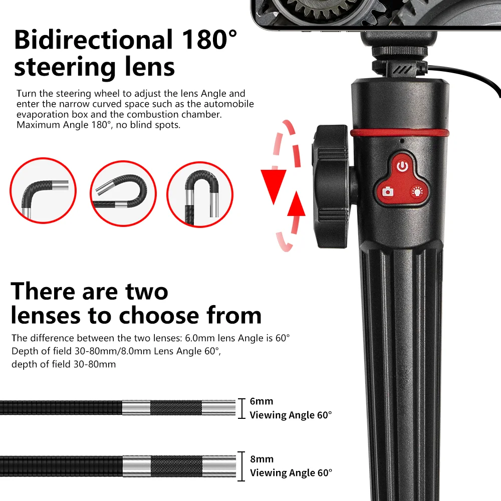Imagem -05 - Industrial Articulando Endoscópio Câmera Car Repair Inspection Boroscópio com Led Way Rotary mm Lens 360 Graus Android Ios