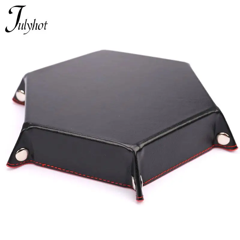 Foldable Dice Tray Box PU Leather Folding Hexagon Key Storage Coin Square Tray Dice Game for RPG/DnD Table Board Games