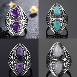 Charms 6x9MM Natural Amethyst S925 Sterling Silver Rings Women's Jewelry Vintage Ring Anniversary Party Gifts For Women