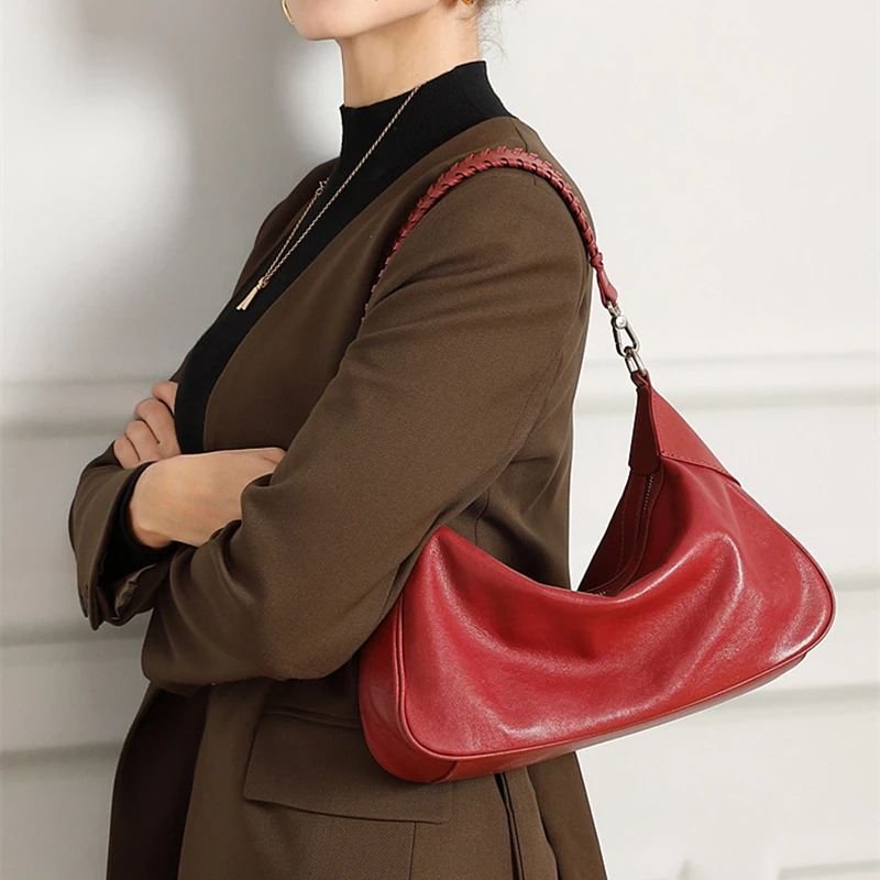 

Toptrends Cow Genuine Leather Underarm Shoulder Bags For Women 2025 Luxury Designer Crossbody Hobos Work Tote Ladies Handbags