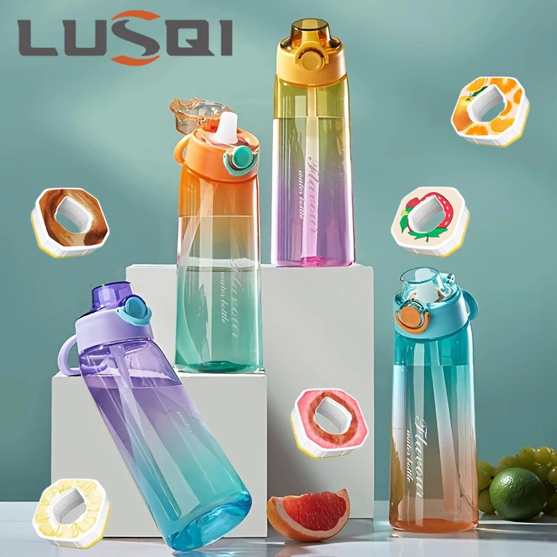 

LUSQI 900ml Sports Water Bottle With 1pc Random Flavor Pods Sports Straw Cup Tritan For Outdoor Sports Fitness BPA Free