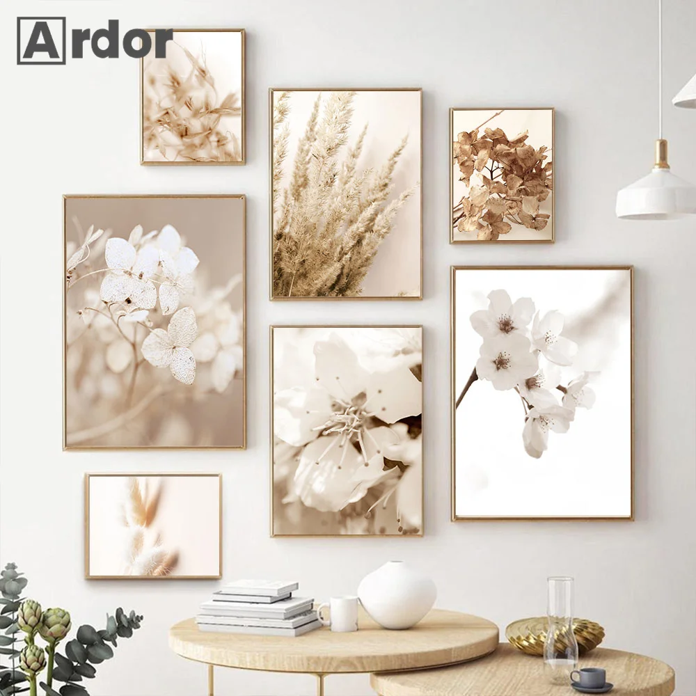 Dandelion Beige Scenery Hay Reed Canvas White Flower Print Painting Art Poster Modern Nordic Wall Picture Living Room Home Decor