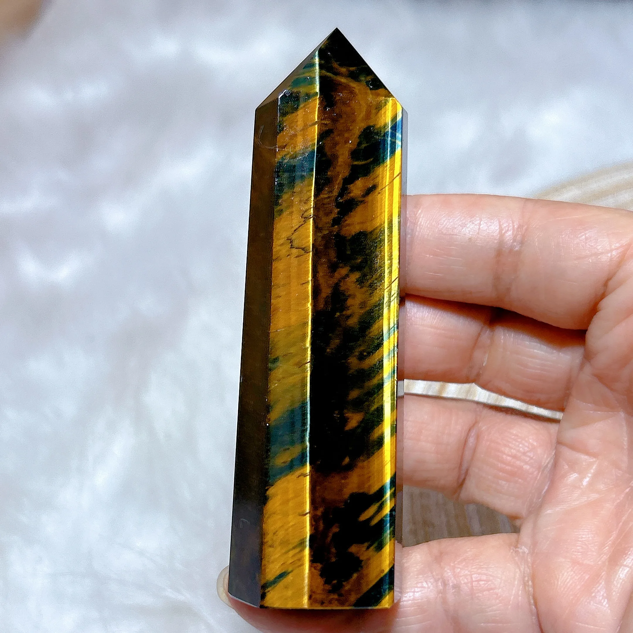 High Quality Natural Crystal Blue And Yellow Flashy Tiger Eye Tower Point Energy Reiki Ornament Healing Home Decoration Gift