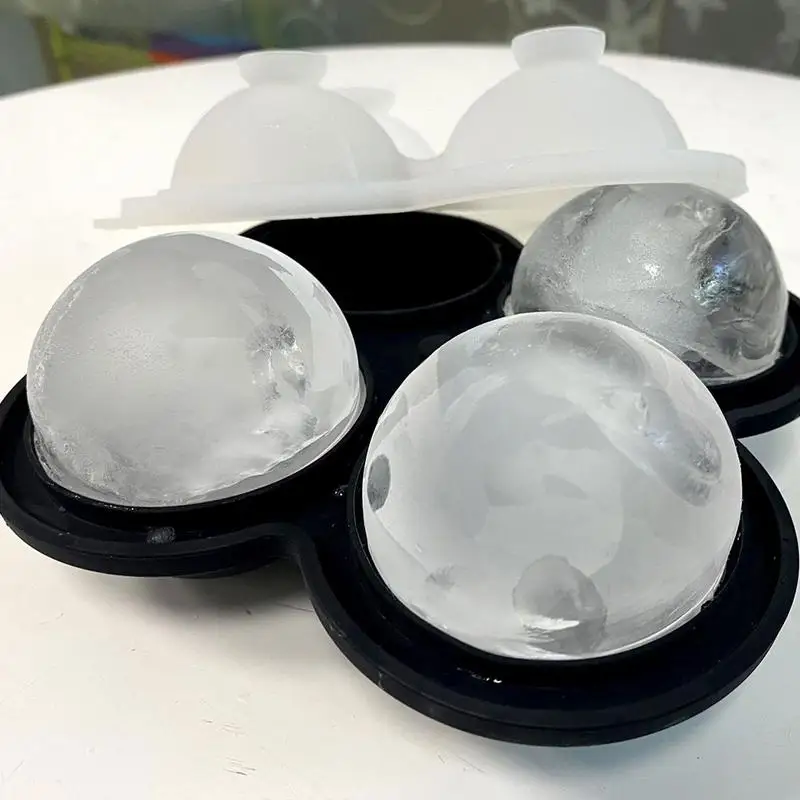 アイスボール金型キッチン製氷機 4 空洞シリコーンキッチン球ボール型簡単リリースウイスキーカクテルコーヒー水