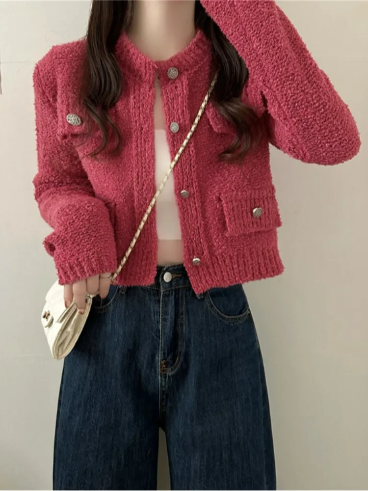 

Pink Dopne ort Coat Women's Early Spring New Particle Fur Design Sensation Small Fraance Sle Open Cardigan Top