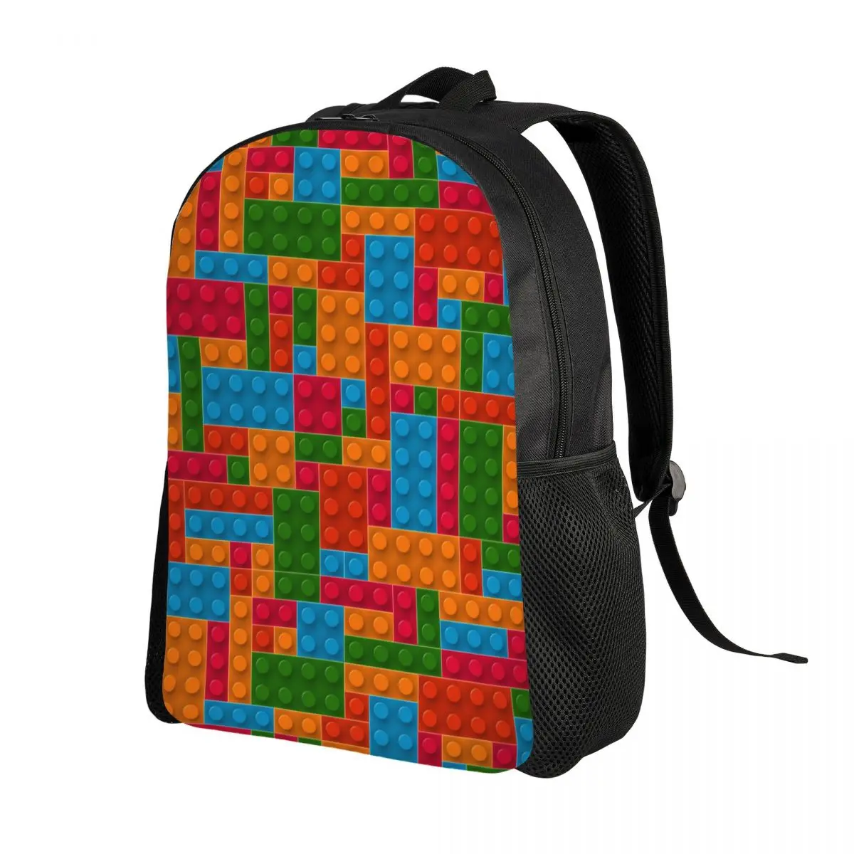 Customized Colorful Building Plastic Brick Toy Blocks Patterns Backpack Men Women Basic Bookbag for School College Bags