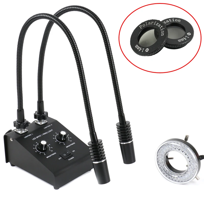 Mikroskop, verstellbar, Glasfaser, Kaltstrahler, Schwanenhals, Doppellampe, Spotbeleuchtung, Mikroskopie, 60 LED-Ringlicht-Beleuchtung