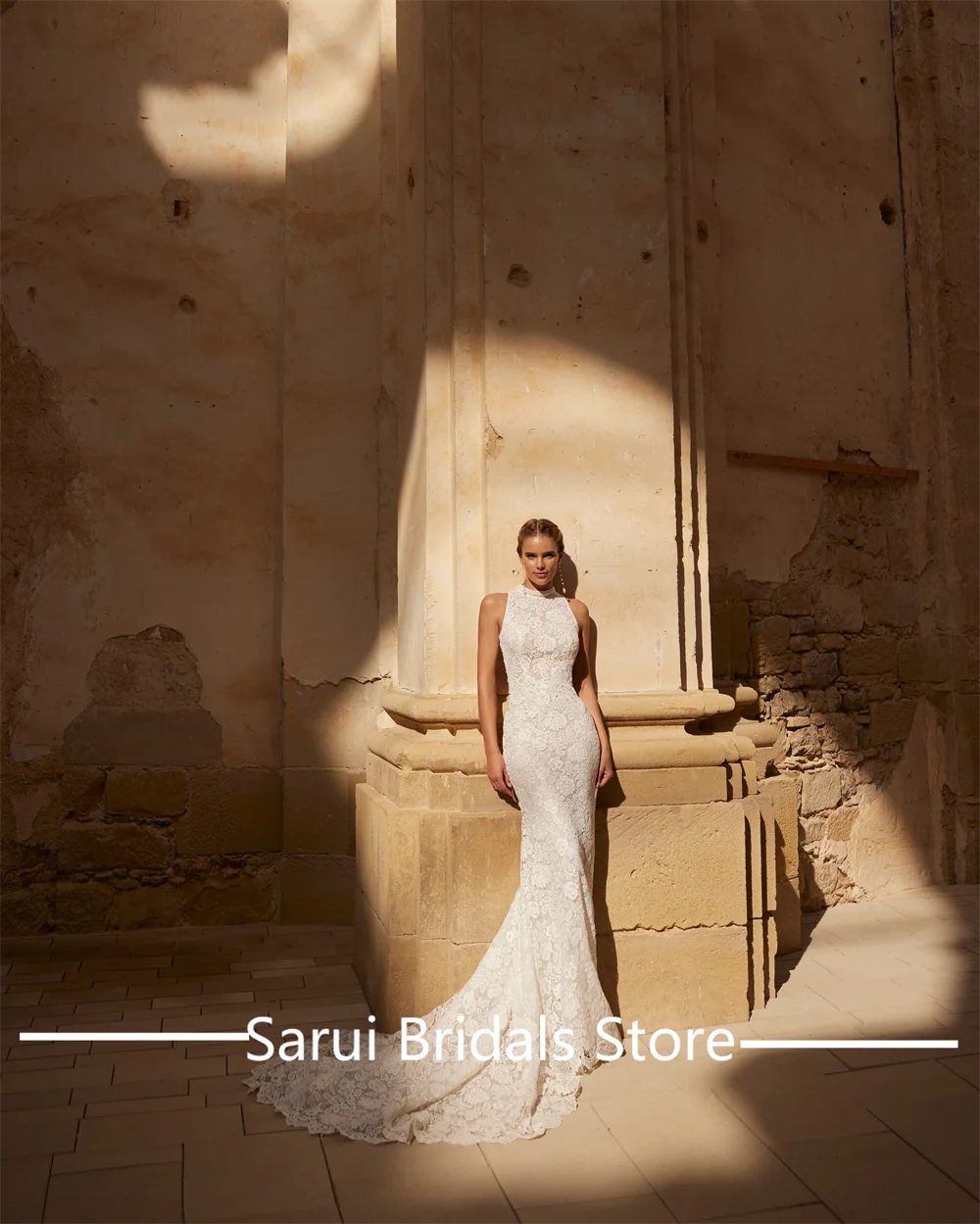 Abito da sposa bohémien con tubino in pizzo personalizzato con scollo all'americana aperto sul retro Trian senza maniche elegante abito da sposa da sposa abiti da noche