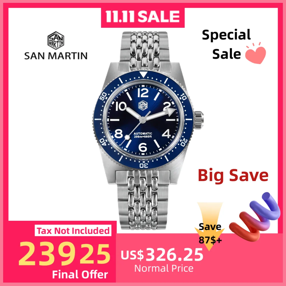 

San Martin 37mm New 62Mas Men's Dive Watch Sport Waterproof 20Bar Fly Clasp Luxury Wristwatch Sapphire часы мужские SN0007X-1
