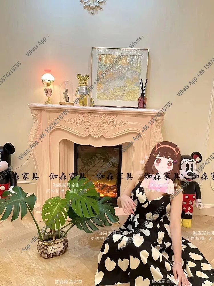 

Французский декоративный каминный шкаф из массива дерева с резьбой в виде цветов, в стиле ретро-американский, для прихожей, фоновая стена, легкий люкс, художественное оформление.