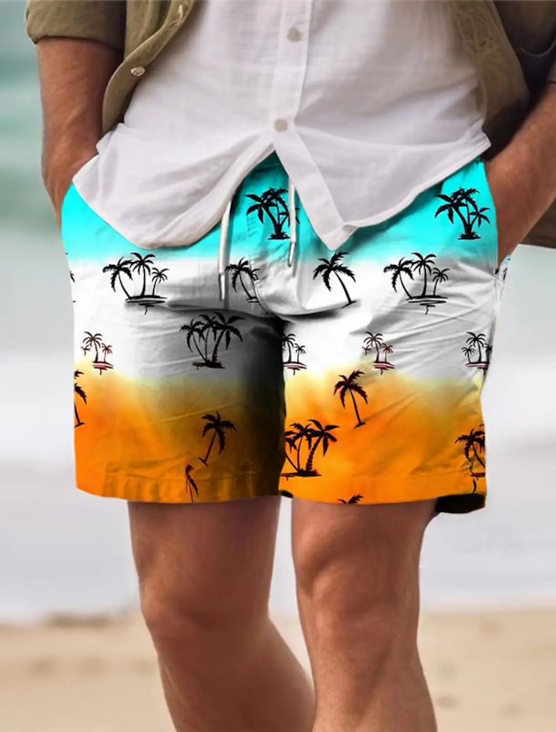 Men's Board Shorts Swim Trunks Drawstring Coconut Tree Short Holiday Vacation Beach Vacation Hawaiian 4 Micro-elastic Shorts