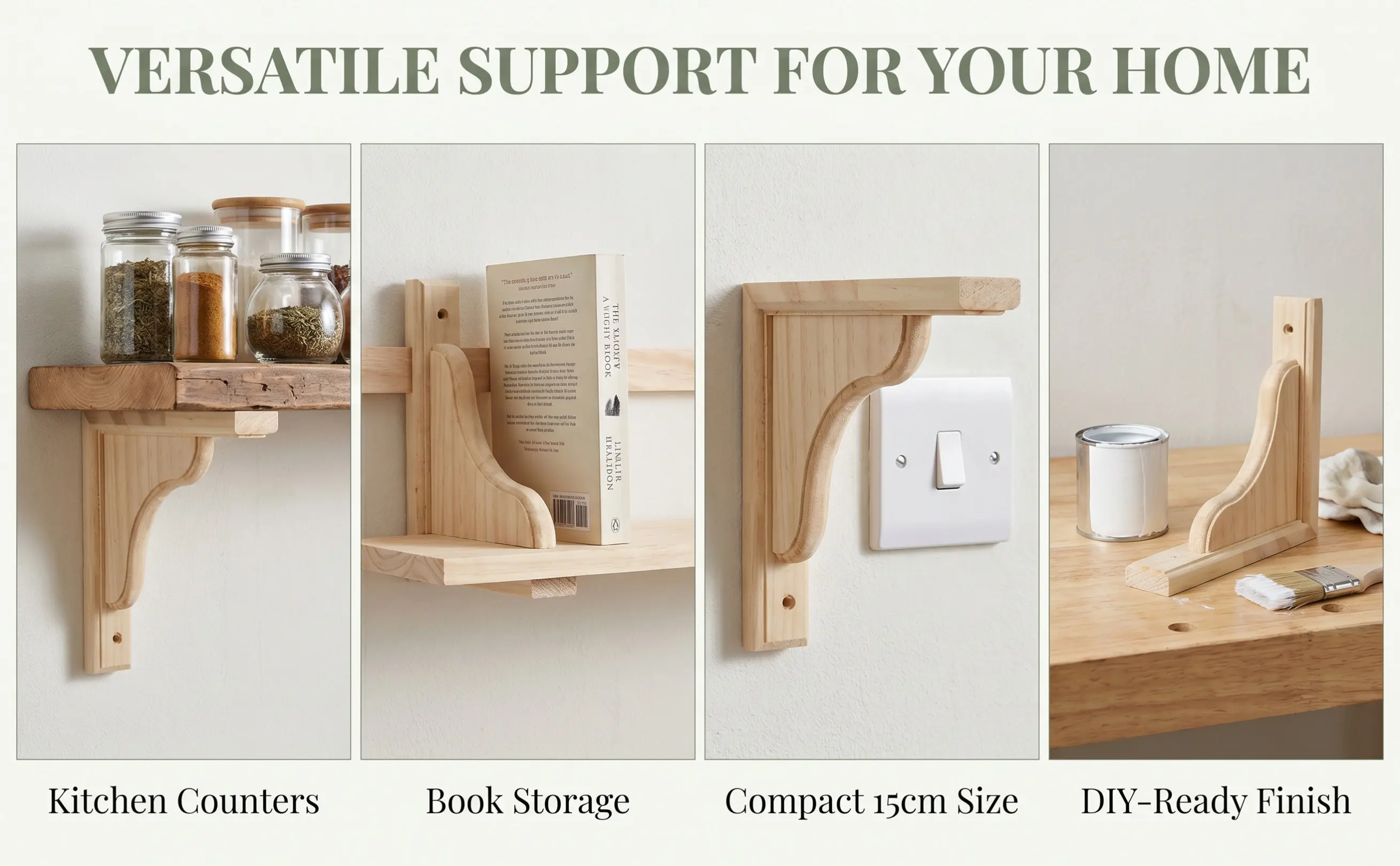 Triangular Wood Corbels Shelf Bracket Rustic Support Brackets Unfinished Paintable Floating Shelf Supports for Kitchen Cabinets
