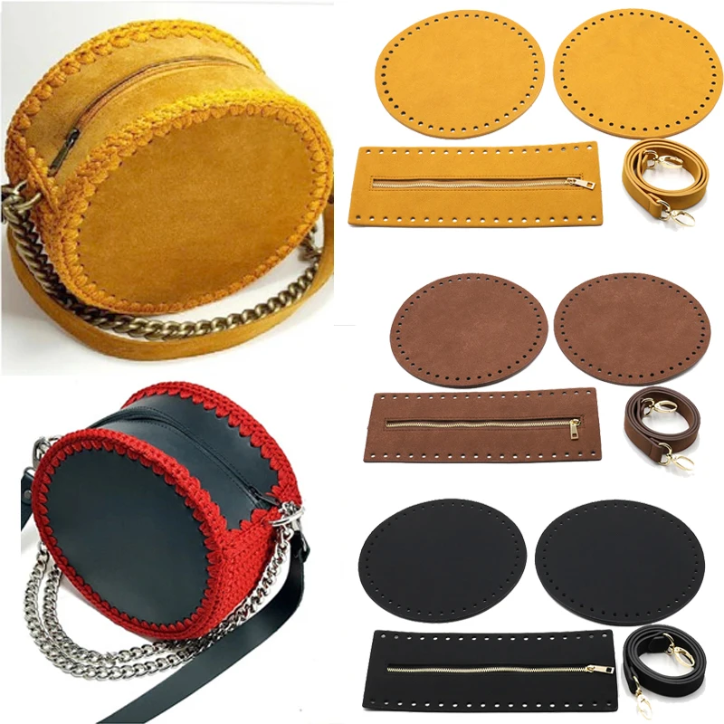 DIY Leather Knitting Crochet Bag Bottom Base for Shoulder Buckle Bag Making Set with Woven Bag Handle for DIY Handbag