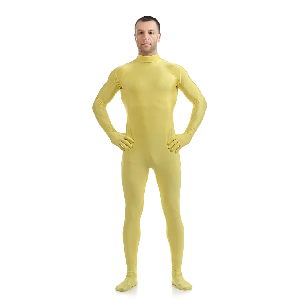 ปรับแต่ง Tailor Made สีเหลือง Zentai Spandex เสื้อผ้าชุดสูท Catsuit เครื่องแต่งกายฮาโลวีนผู้ใหญ่บอดี้สูท Unisex Unitard