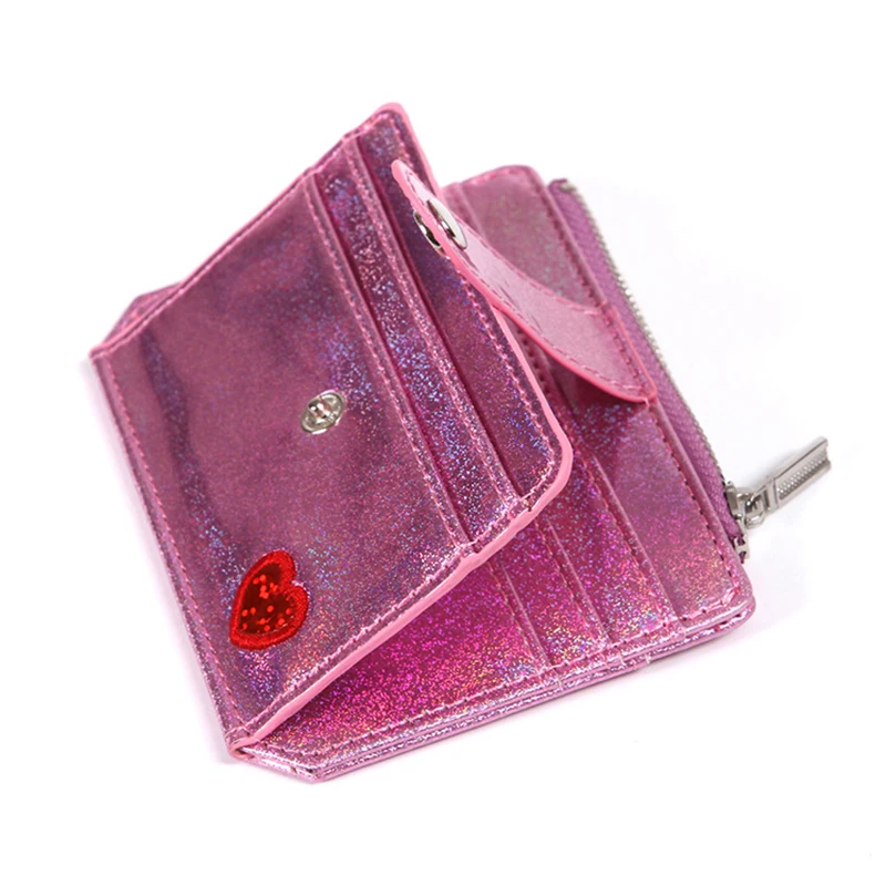 Porte-cartes à sequins avec boucle zippée pour femme, mini portefeuille, couleur cristal, ultra-mince, mignon, amour, aviation, mode, zéro hectare