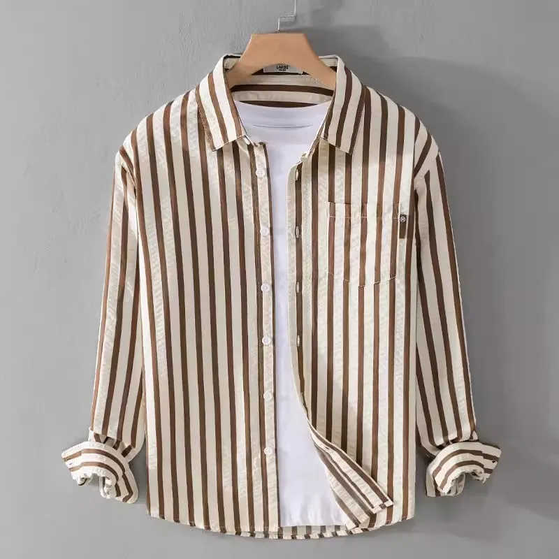 

2025 New Men's Long Sve Striped Casual irt Wear-Resistant Stain-Resistant Spring Autumn Trendy Simple Outerwear Coat