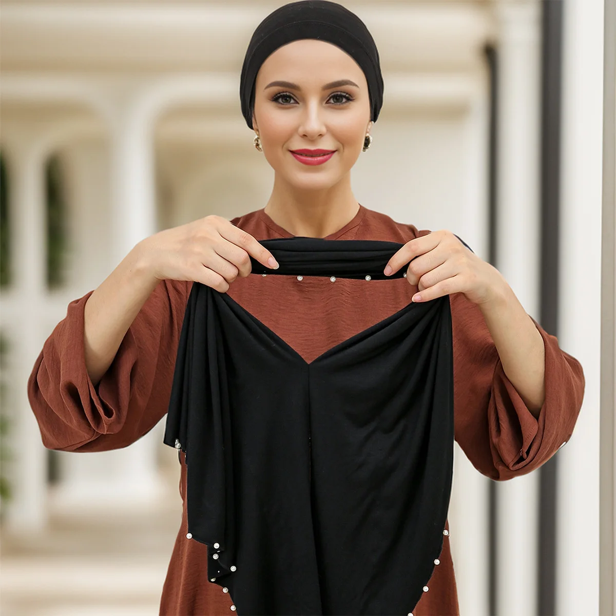 Модный женский эластичный шарф с бисером