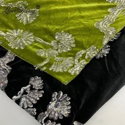 New Evergreen Tree Embroidered Velvet+3MM Sequin Fabric Women's Skirt Evening Dress Coat Popular Glitter Fabric Width 125CM